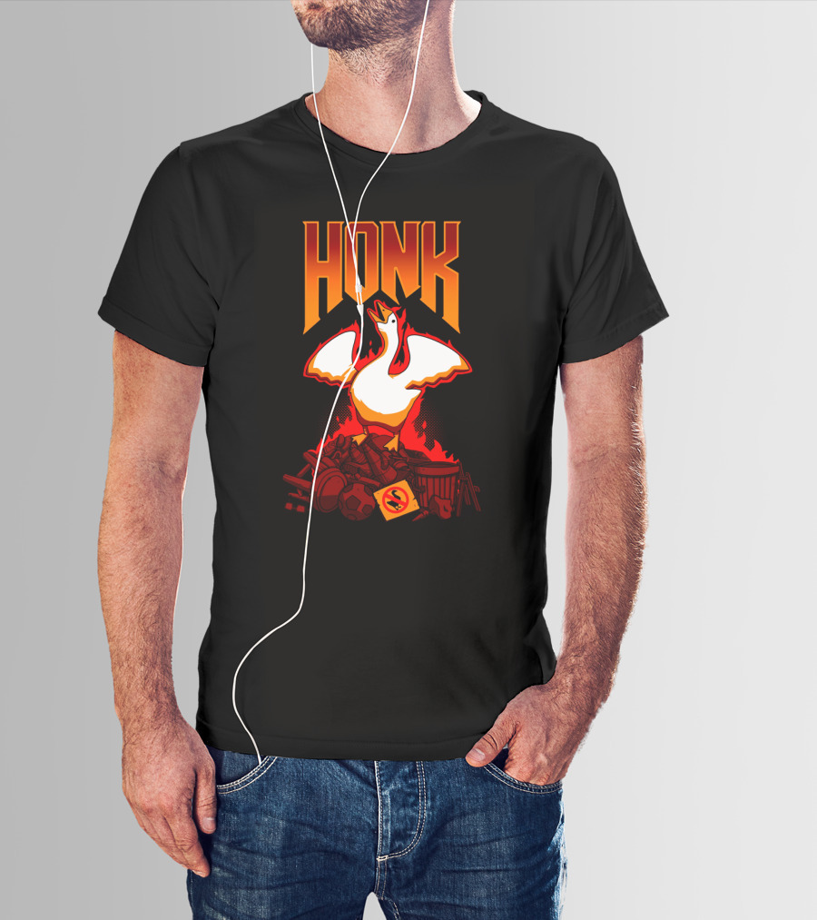 HONK Goose On Junk Pile With Flames T-Shirt