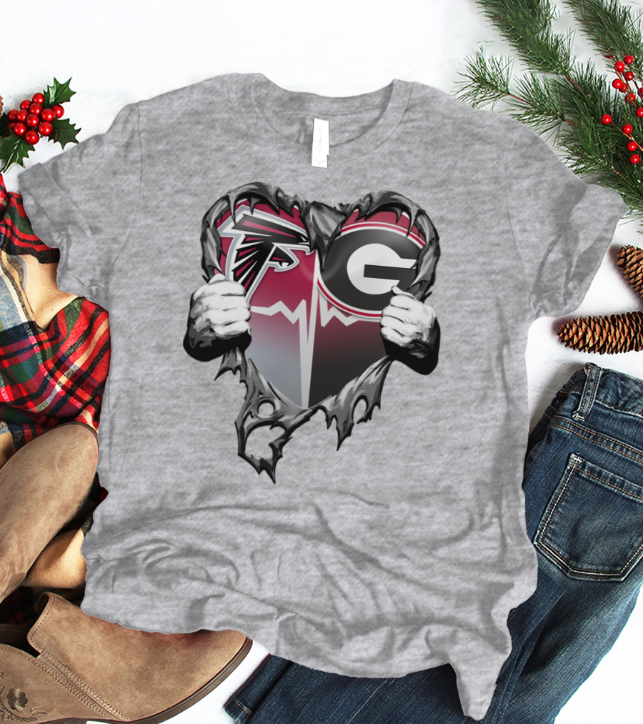 Atlanta Falcons Georgia Bulldogs Heart Torn T-Shirt