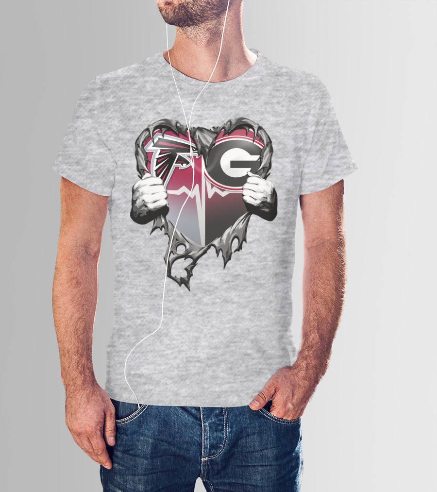 Atlanta Falcons Georgia Bulldogs Heart Torn T-Shirt