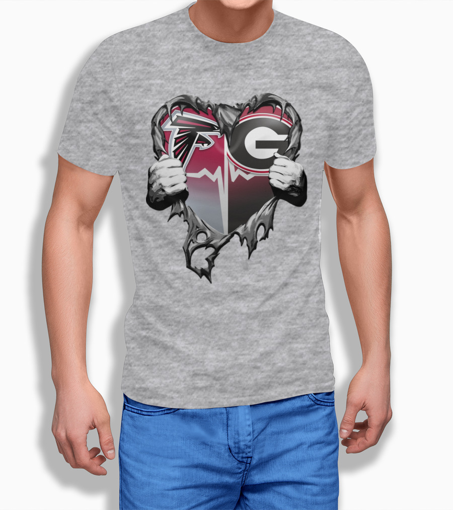Atlanta Falcons Georgia Bulldogs Heart Torn T-Shirt