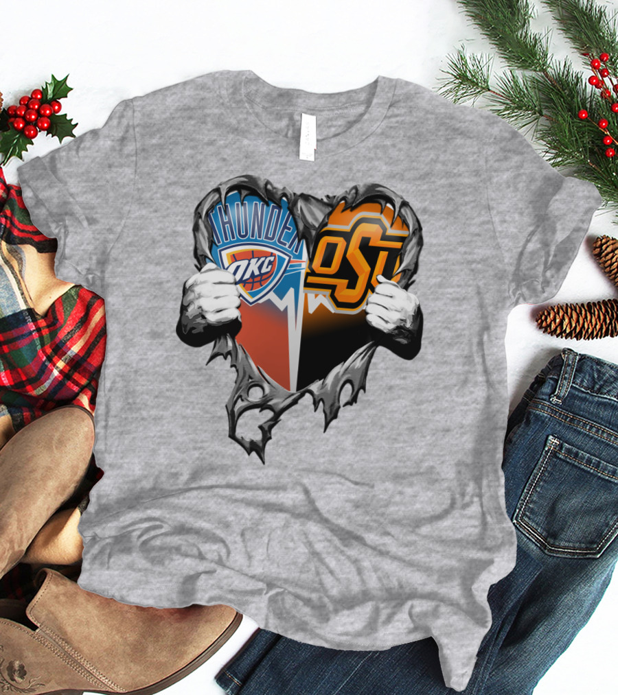 Okc Thunder Osu Cowboys Heart T-Shirt