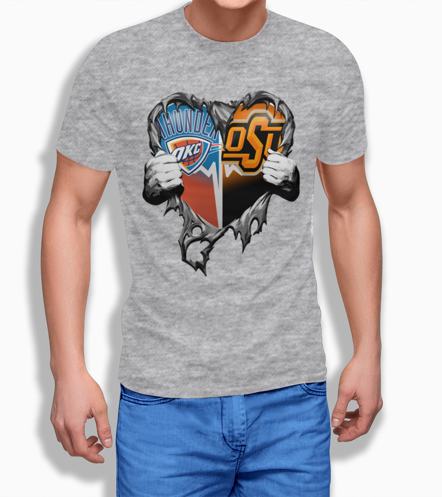 Okc Thunder Osu Cowboys Heart T-Shirt