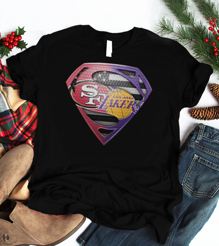 San Francisco 49ers Los Angeles Lakers Superman Logo Mashup T-Shirt