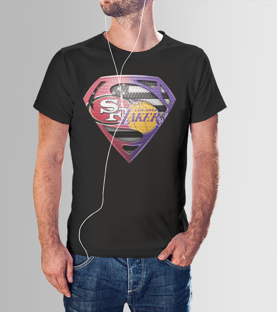San Francisco 49ers Los Angeles Lakers Superman Logo Mashup T-Shirt