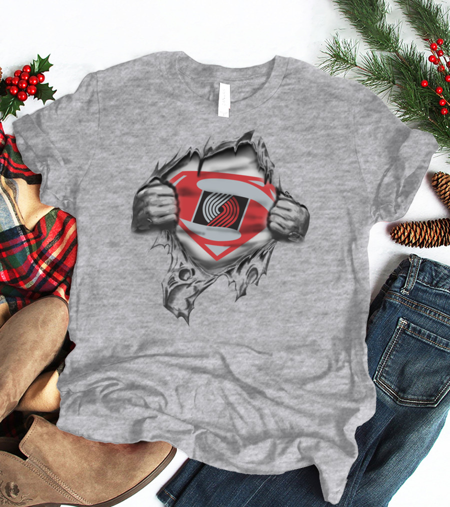 Superman Ripping Shirt Portland Trail Blazers Logo Mashup T-Shirt