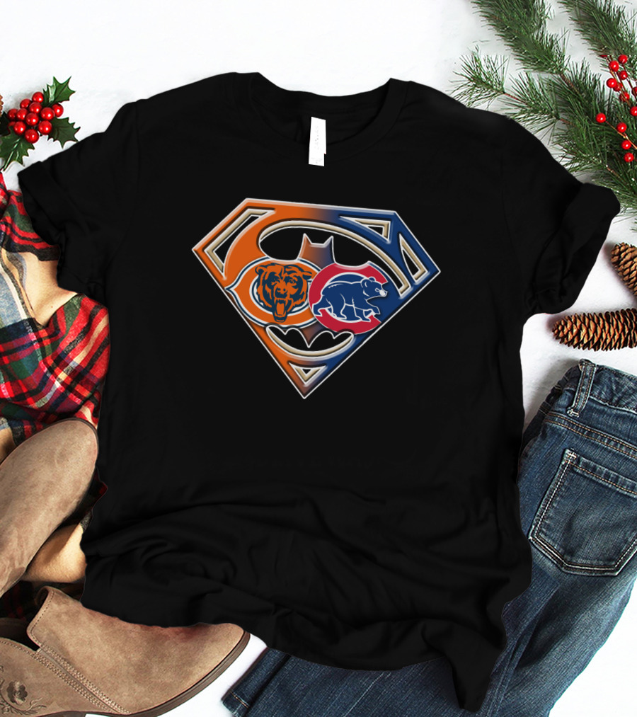 Superman Batman Chicago Bears Cubs Crossover T-Shirt