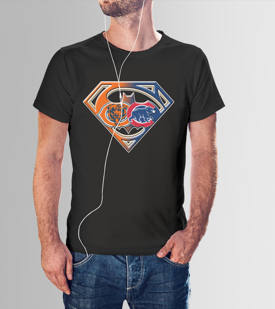 Superman Batman Chicago Bears Cubs Crossover T-Shirt