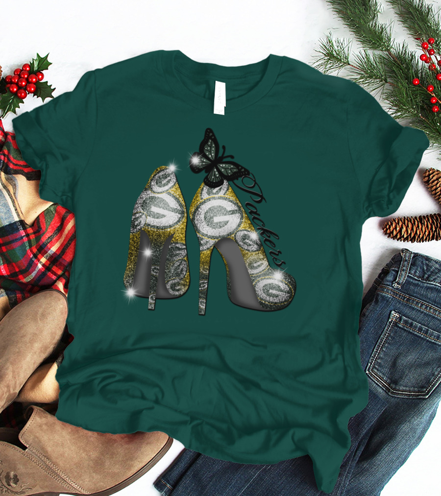 Green Bay Packers High Heels With Butterfly T-Shirt