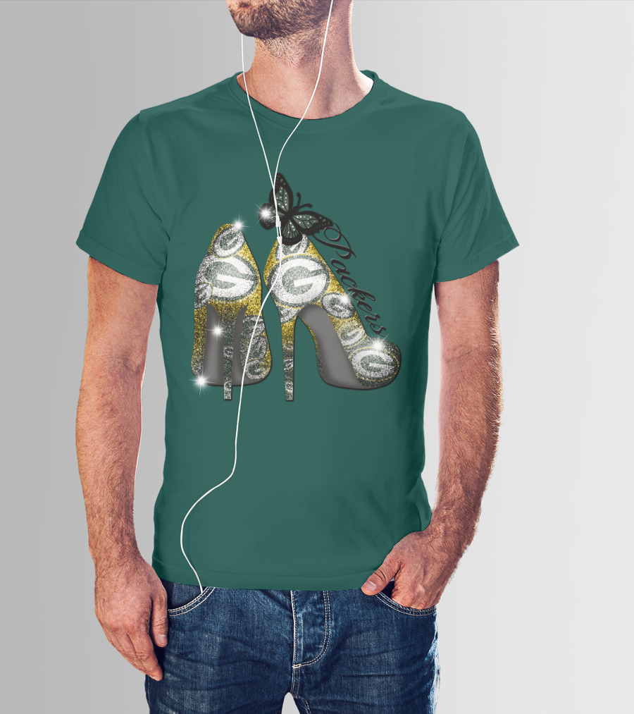Green Bay Packers High Heels With Butterfly T-Shirt
