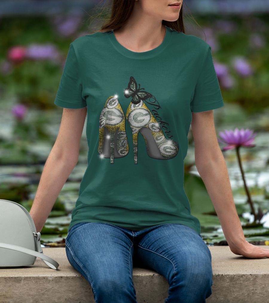 Green Bay Packers High Heels With Butterfly T-Shirt