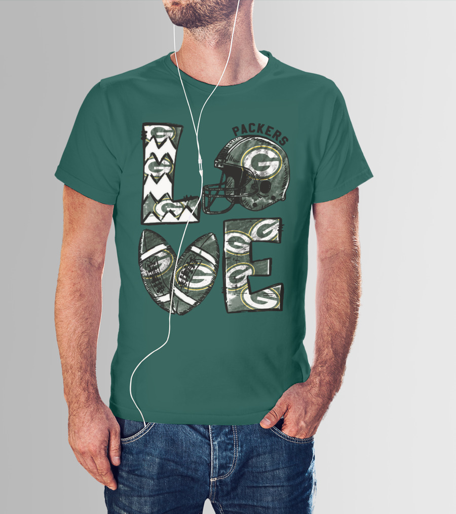 Packers Love Football Helmet And Ball Green Bay Packers T-Shirt