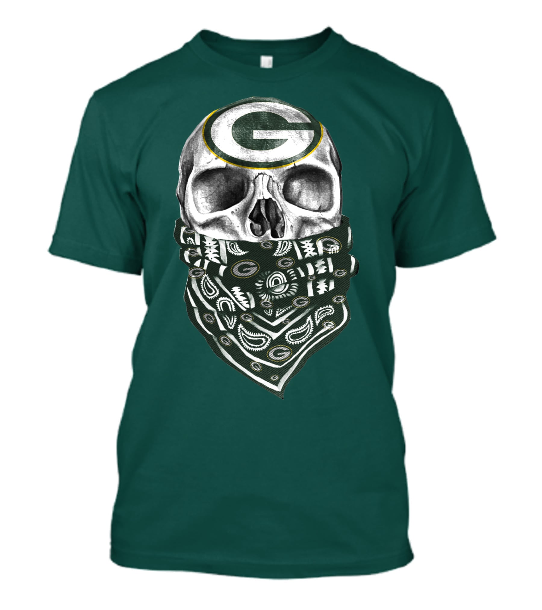 Green Bay Packers Skull With Bandana Featuring T-Shirt