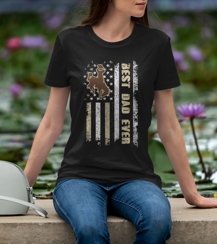 Best Dad Ever Cowboy Riding American Flag Evd T-Shirt
