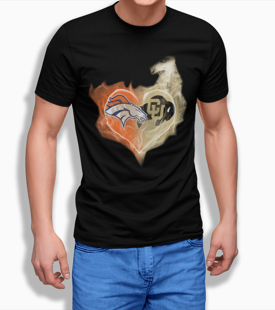 Denver Broncos Colorado Buffaloes Heart Fusion T-Shirt