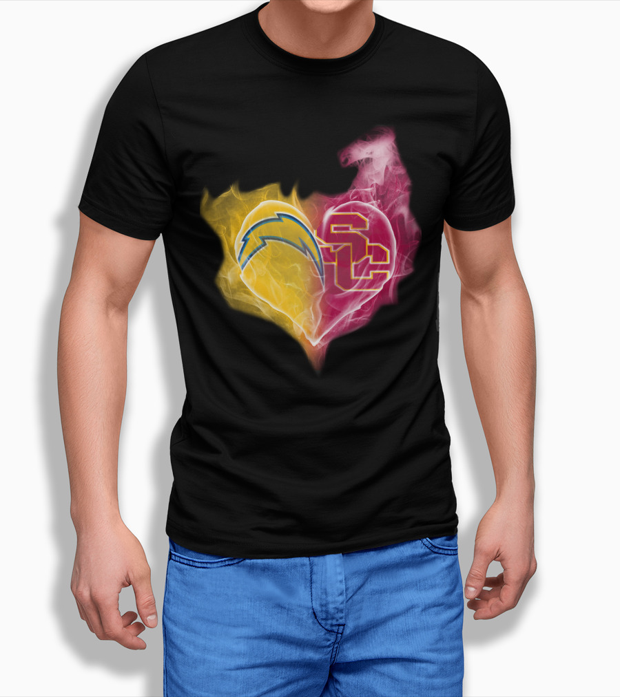 Los Angeles Chargers And Usc Trojans Heart Fusion T-Shirt