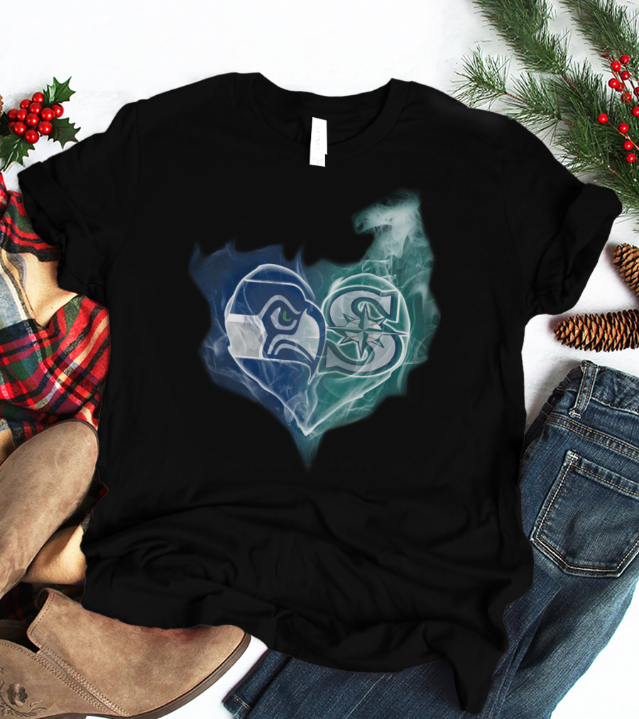 Seahawks Mariners Heart Logo Fusion T-Shirt