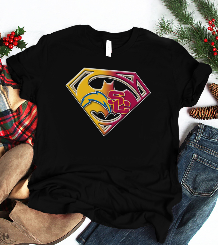 Bat 036: Batman Superhero Superman Chargers Sc Logo Fusion T-Shirt