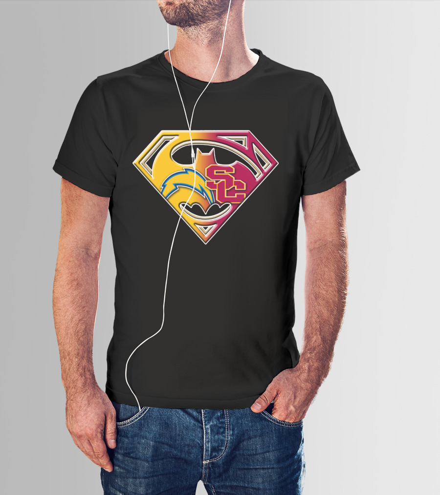 Bat 036: Batman Superhero Superman Chargers Sc Logo Fusion T-Shirt