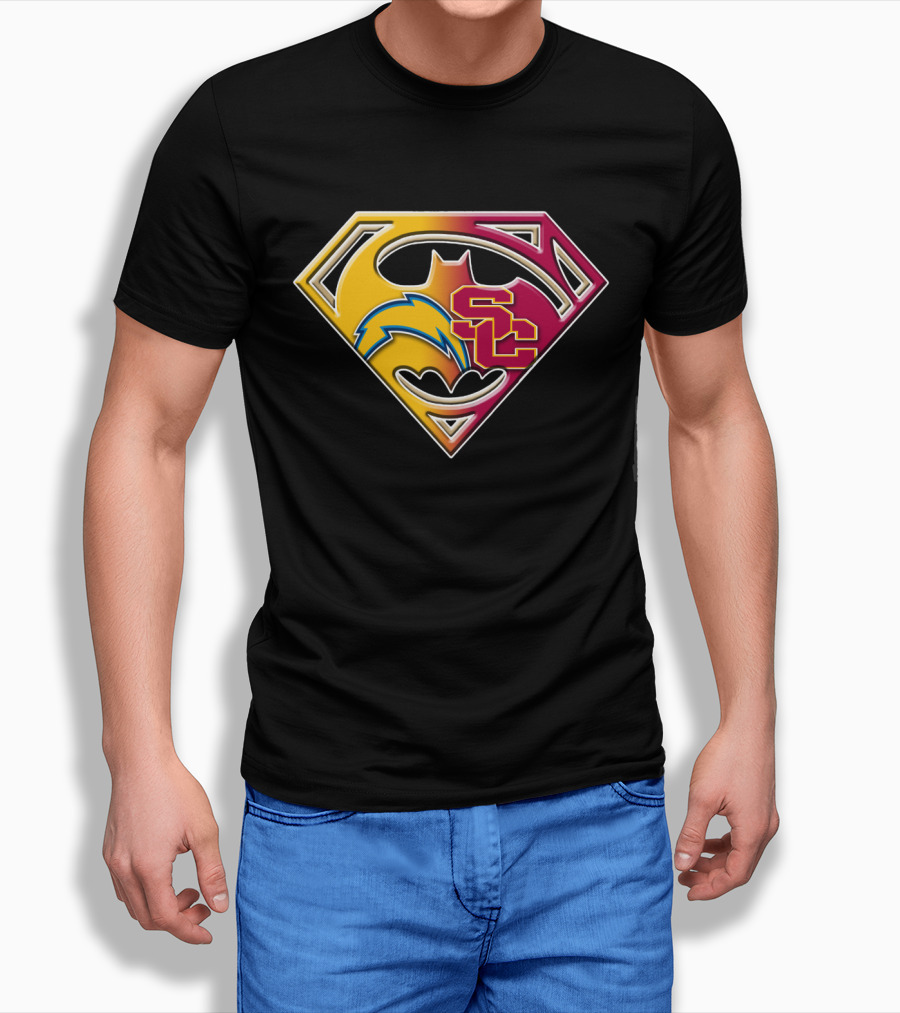 Bat 036: Batman Superhero Superman Chargers Sc Logo Fusion T-Shirt