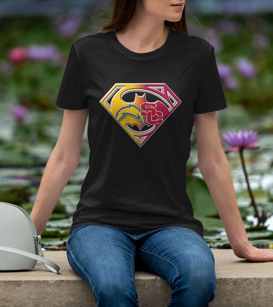 Bat 036: Batman Superhero Superman Chargers Sc Logo Fusion T-Shirt