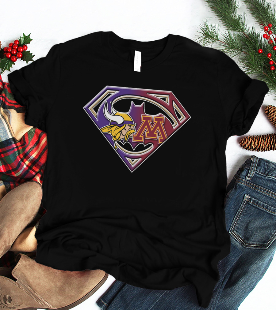 Minnesota Vikings Minnesota Gophers Superman Batman Logo Fusion T-Shirt