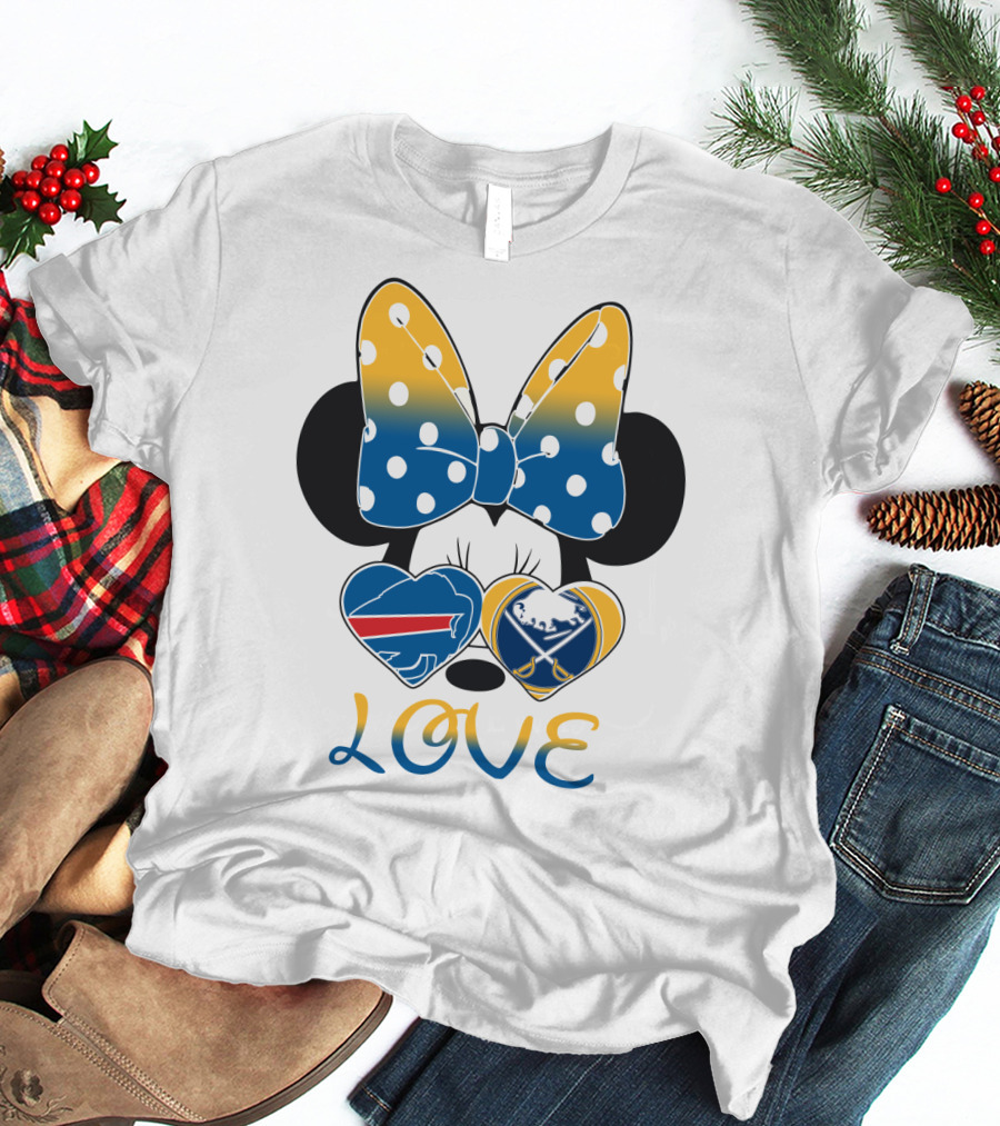 Love Mickey Bow Buffalo Sabres Bills Heart T-Shirt