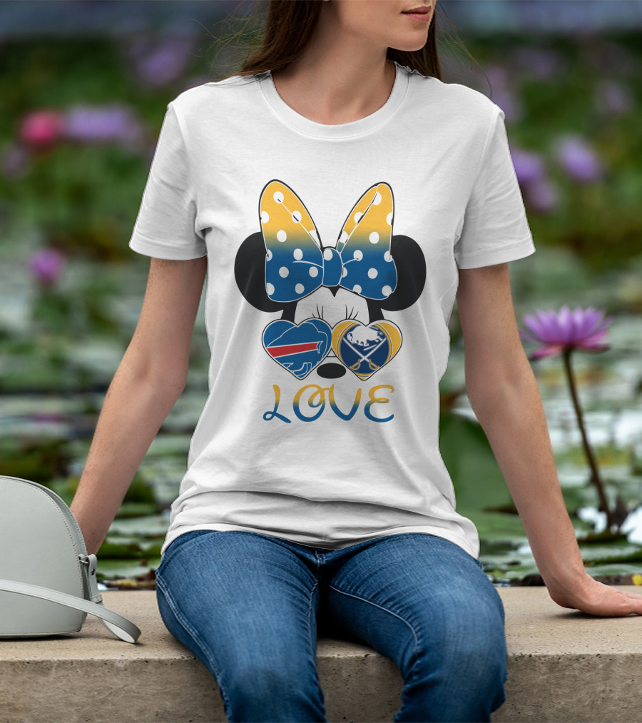 Love Mickey Bow Buffalo Sabres Bills Heart T-Shirt