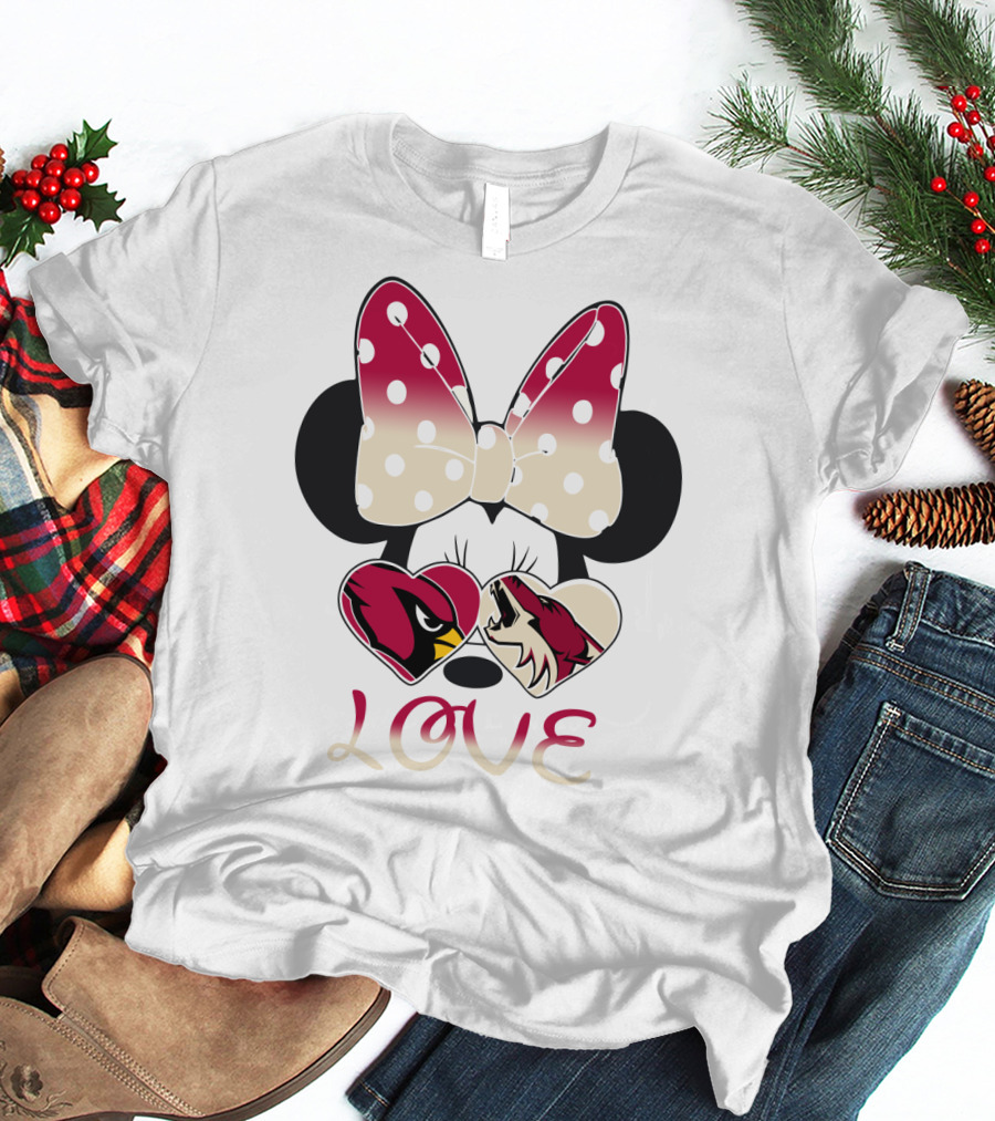 Mic 028 Minnie Bow Cardinals Coyotes Love T-Shirt
