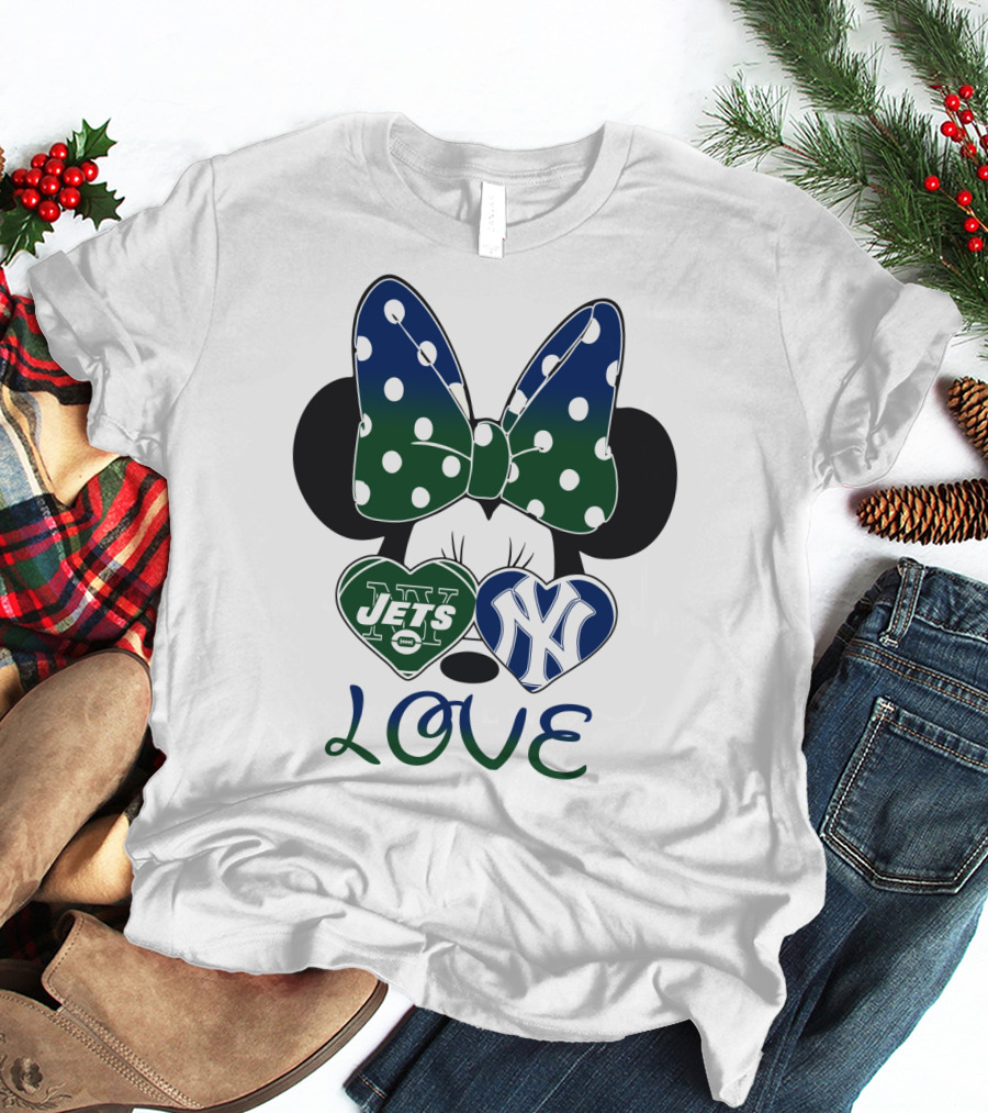 Minnie Mouse Bow New York Jets Yankees Love T-Shirt