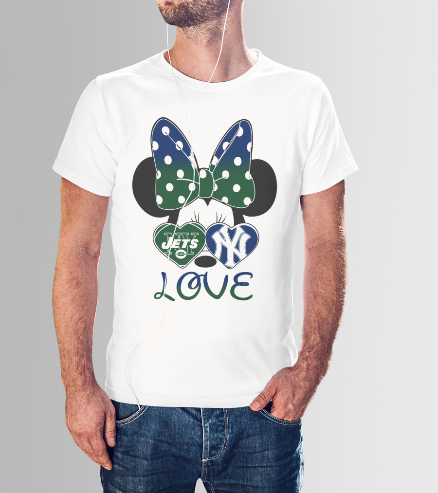 Minnie Mouse Bow New York Jets Yankees Love T-Shirt