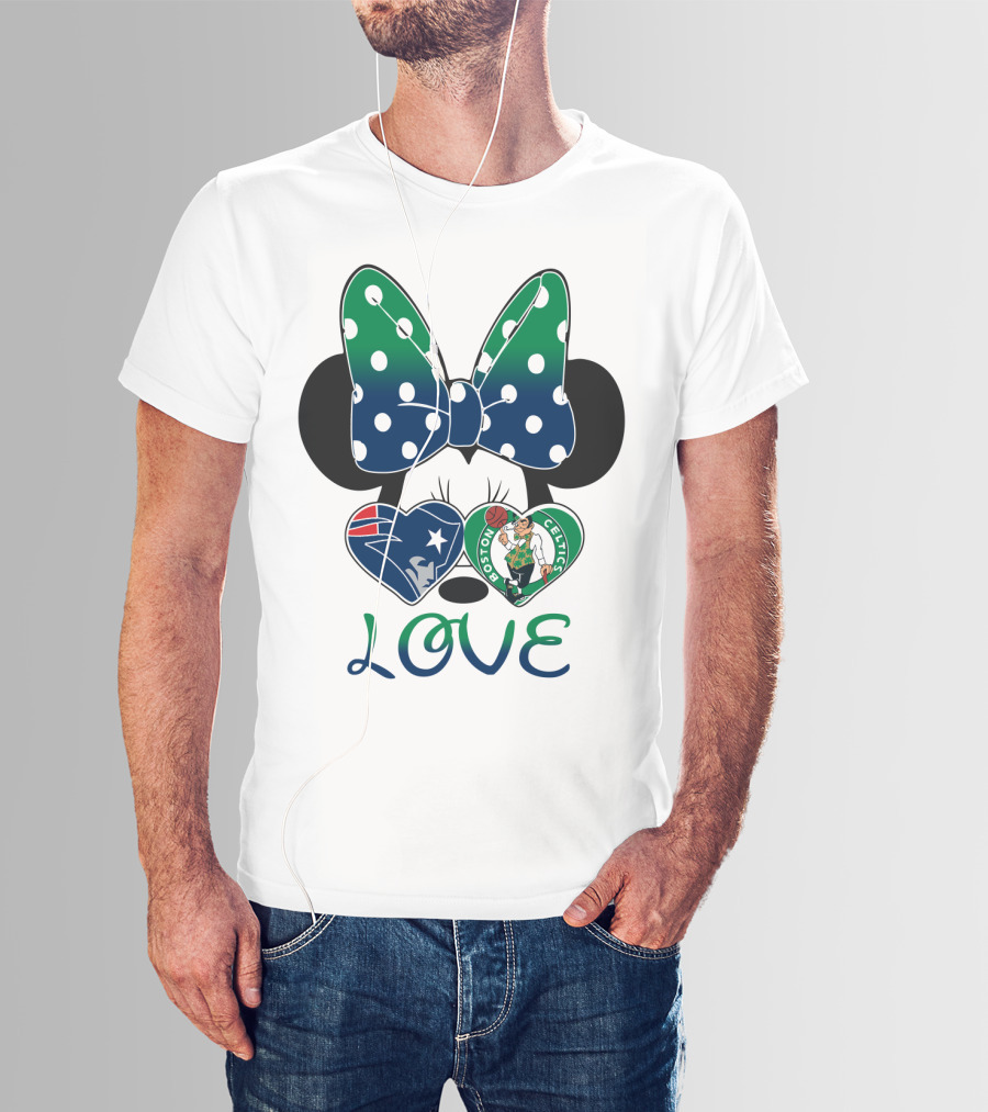 Love Minnie Bow Patriots Celtics T-Shirt