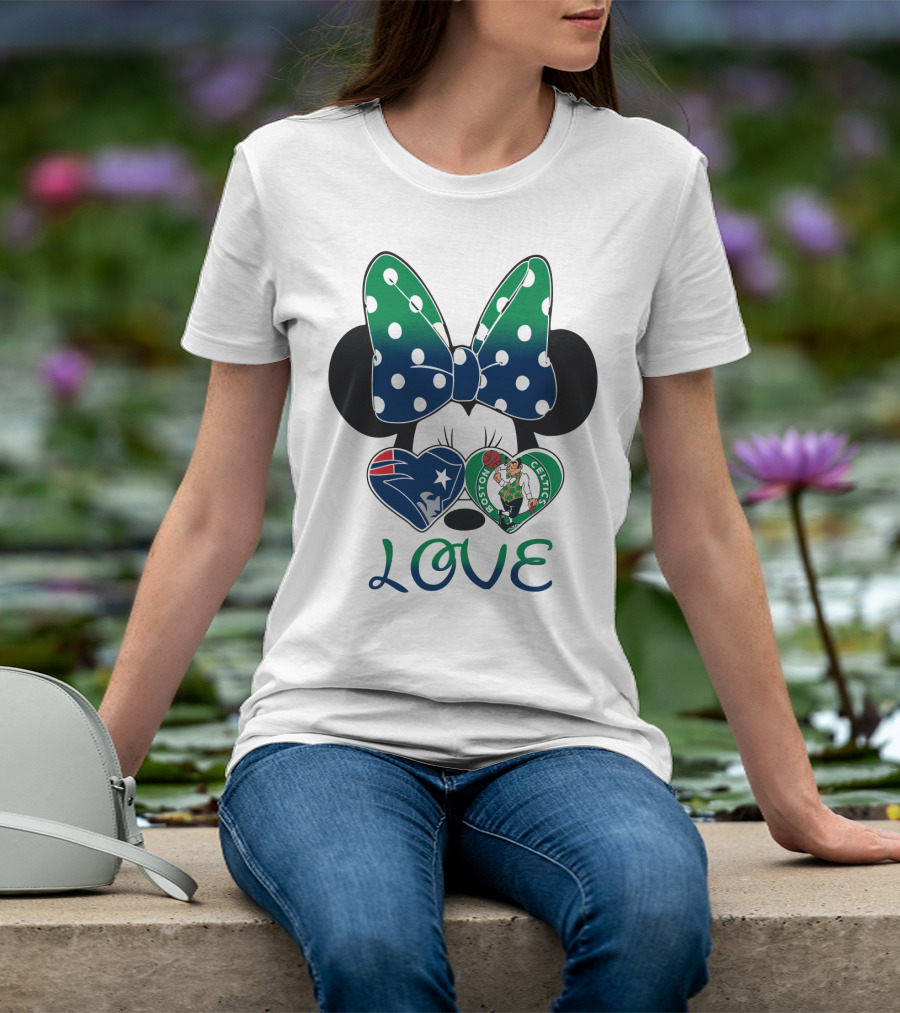 Love Minnie Bow Patriots Celtics T-Shirt
