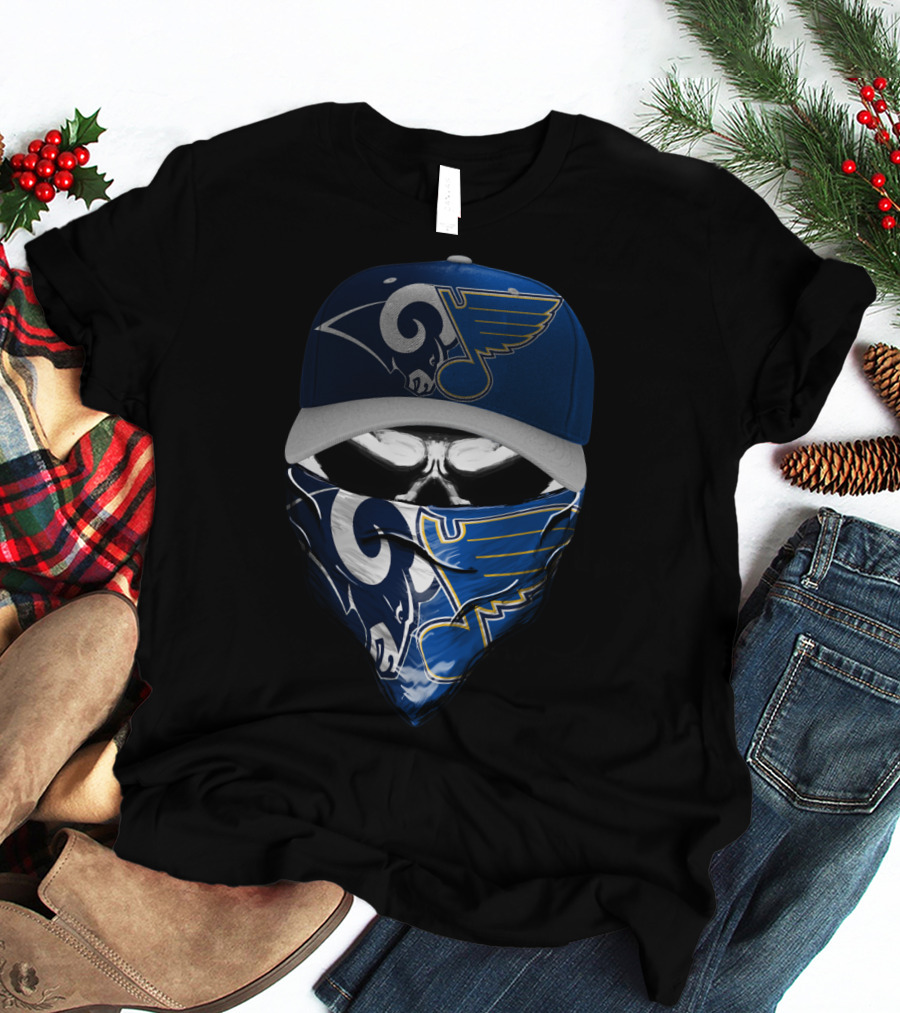 Blue Rams And Wings Logos Hat And Bandana T-Shirt