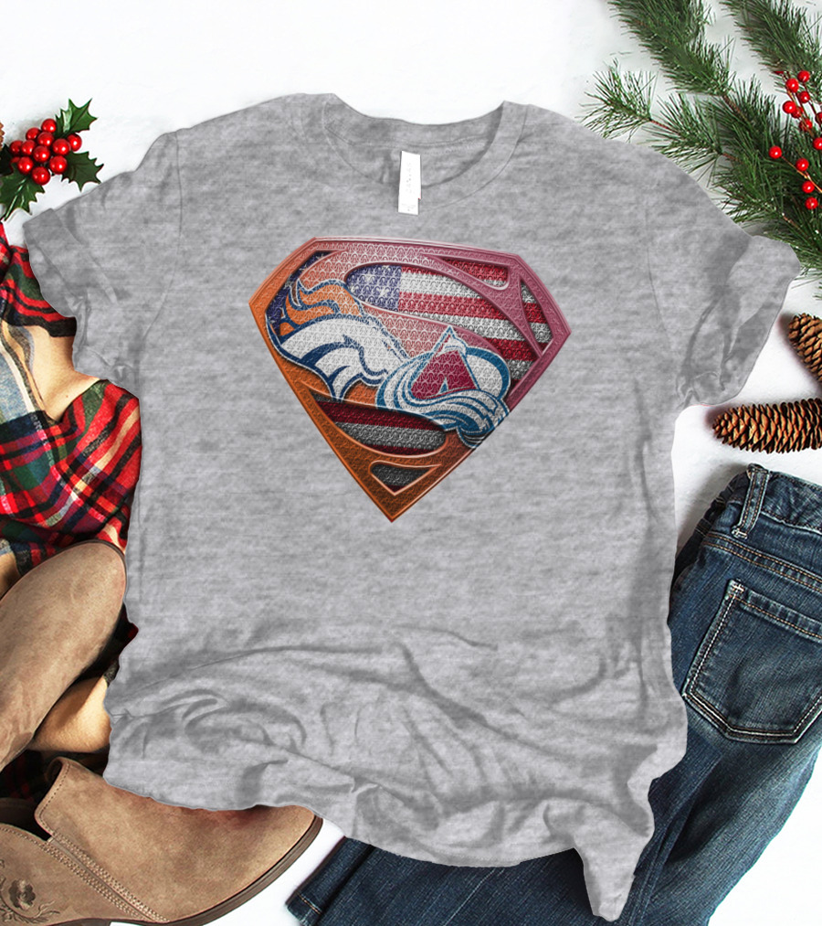 Broncos Avalanche Usa Flag Superman Shield T-Shirt