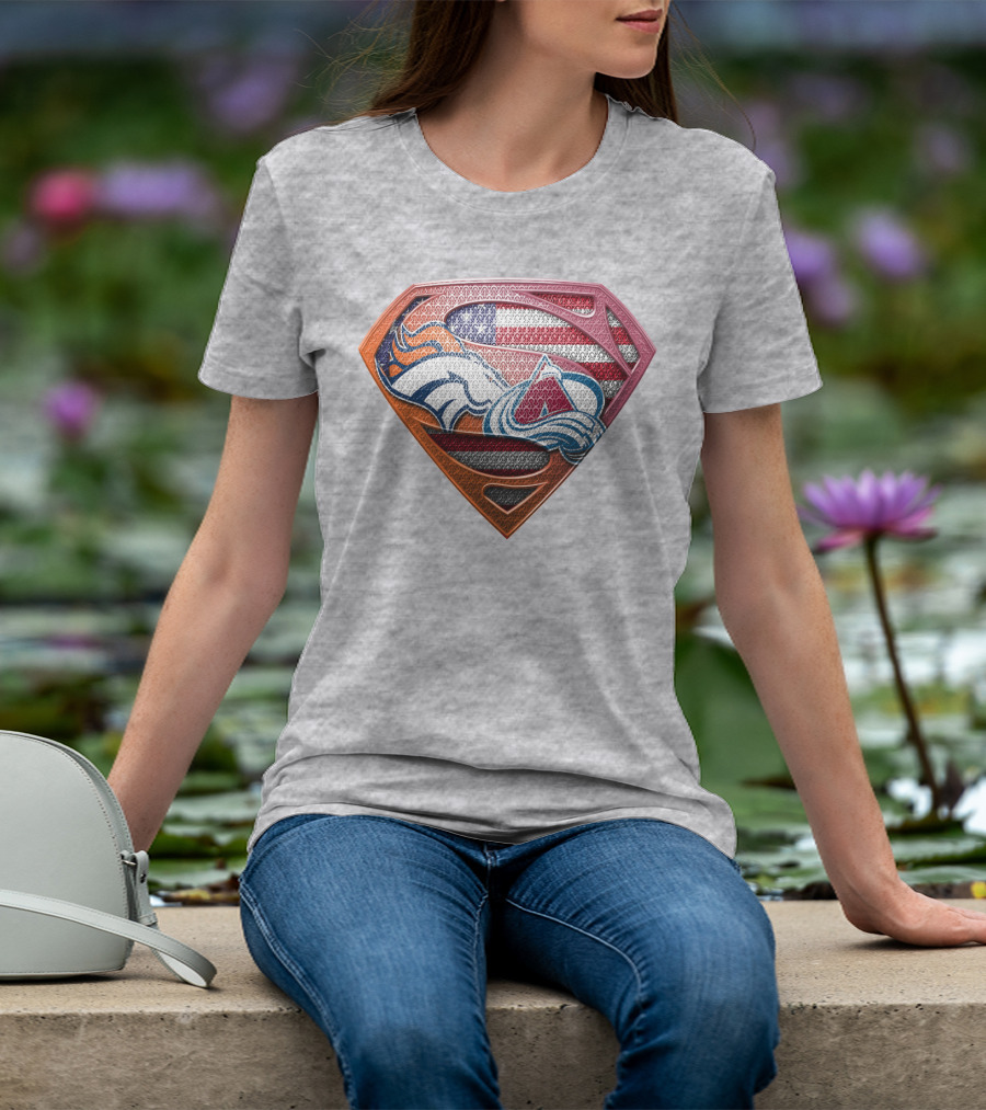 Broncos Avalanche Usa Flag Superman Shield T-Shirt