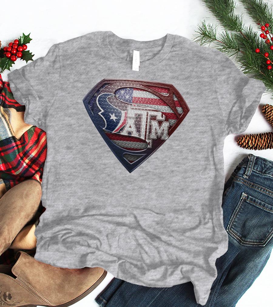 Superman Shield American Flag Texas A&M T-Shirt