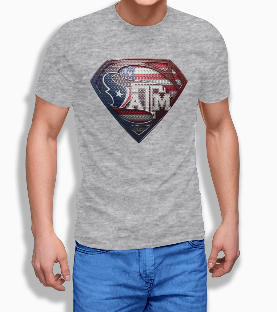 Superman Shield American Flag Texas A&M T-Shirt