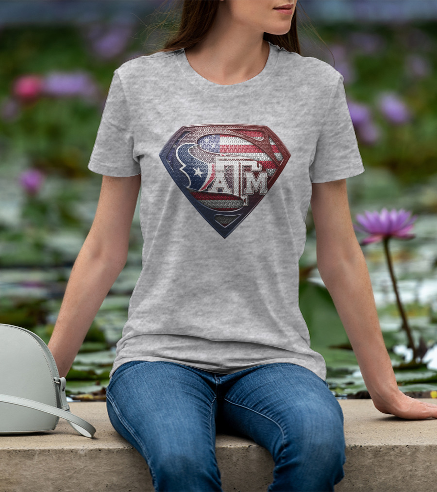 Superman Shield American Flag Texas A&M T-Shirt