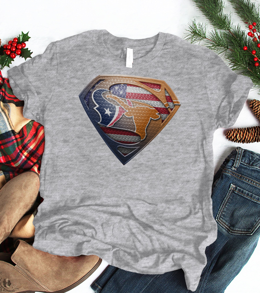 Texas Longhorns American Flag Superman Shield T-Shirt