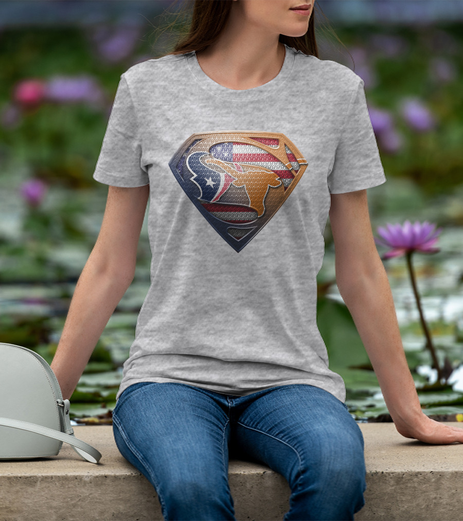 Texas Longhorns American Flag Superman Shield T-Shirt