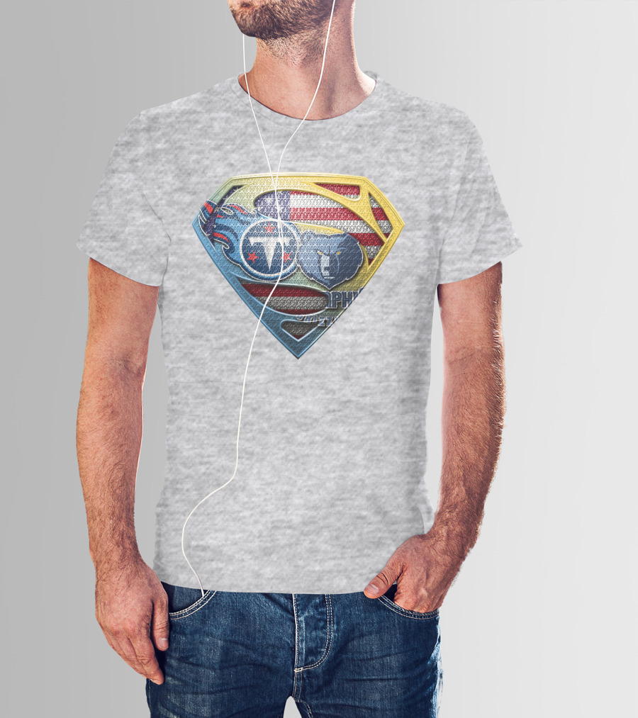 Tennessee Titans And Memphis Grizzlies Superman Shield American Flag T-Shirt