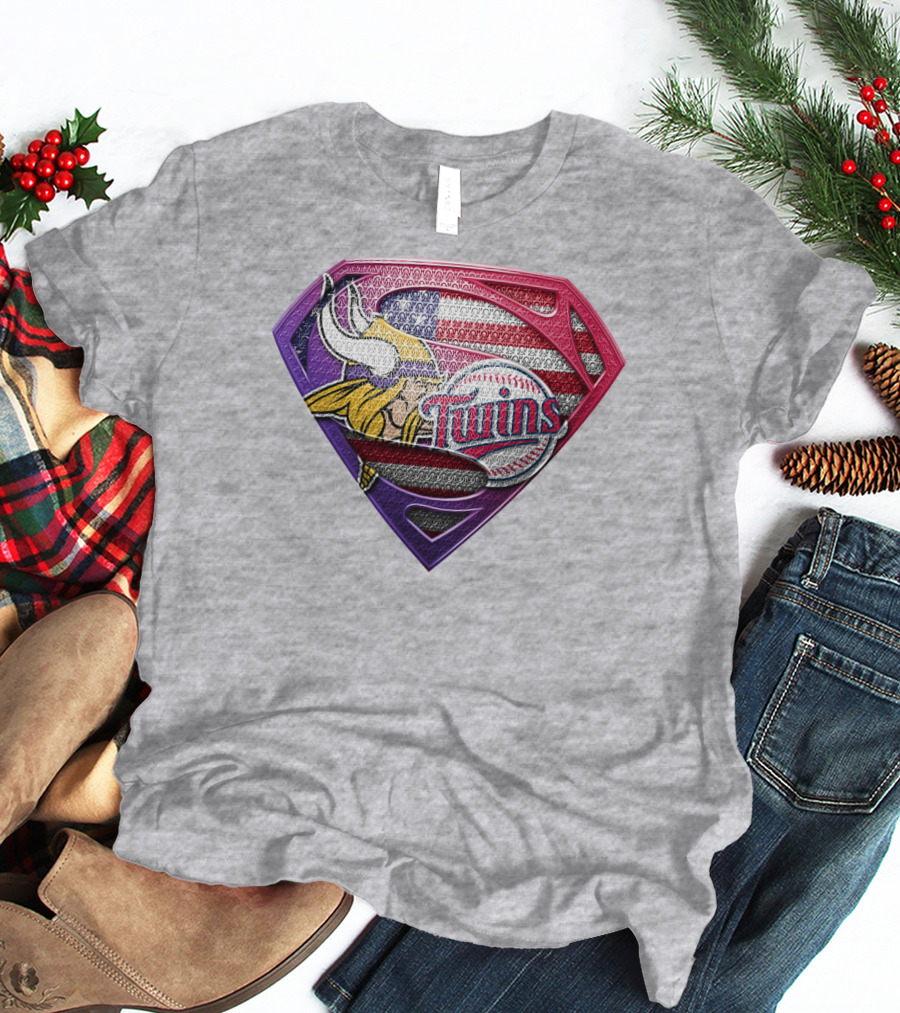 Minnesota Twins Vikings American Flag Superman T-Shirt