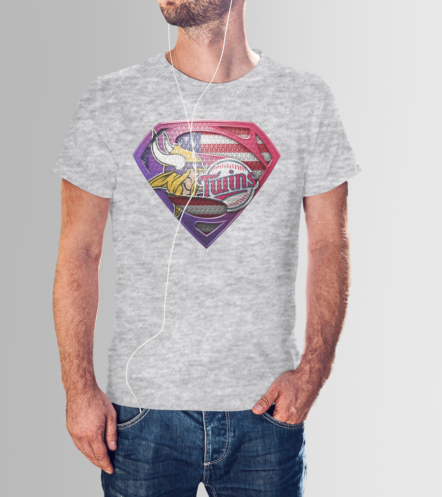 Minnesota Twins Vikings American Flag Superman T-Shirt
