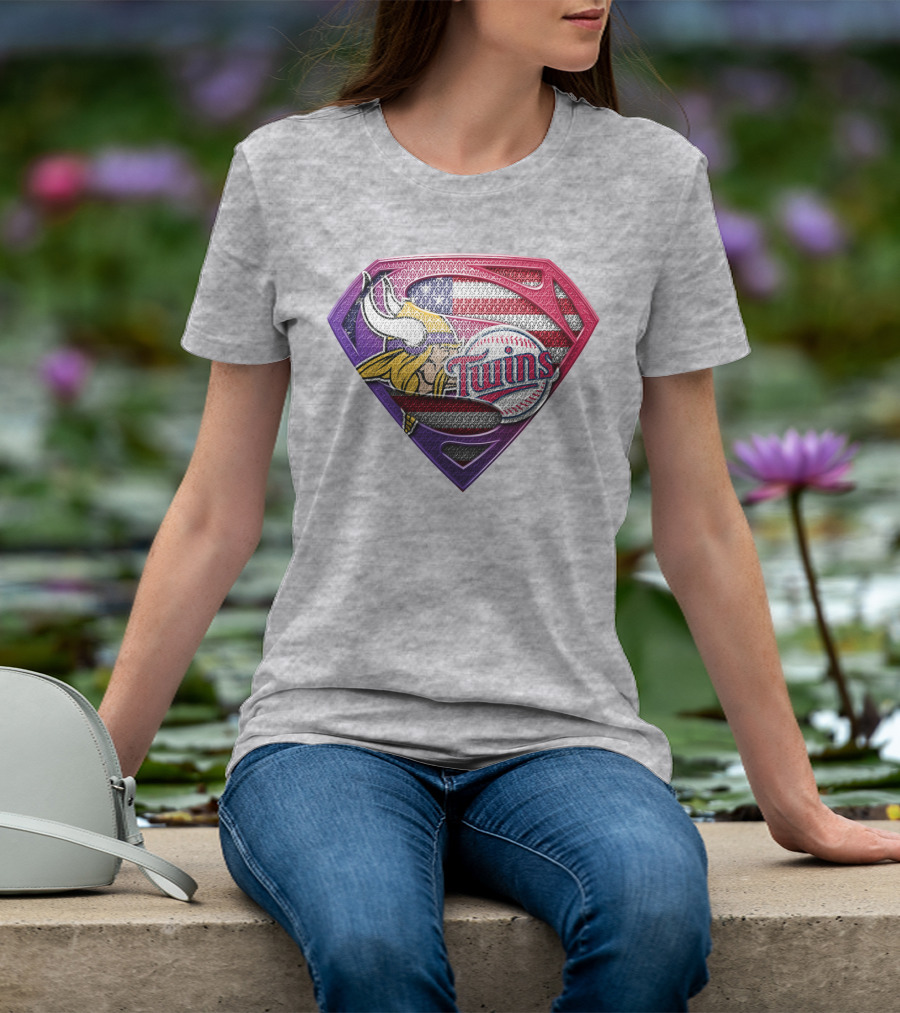 Minnesota Twins Vikings American Flag Superman T-Shirt