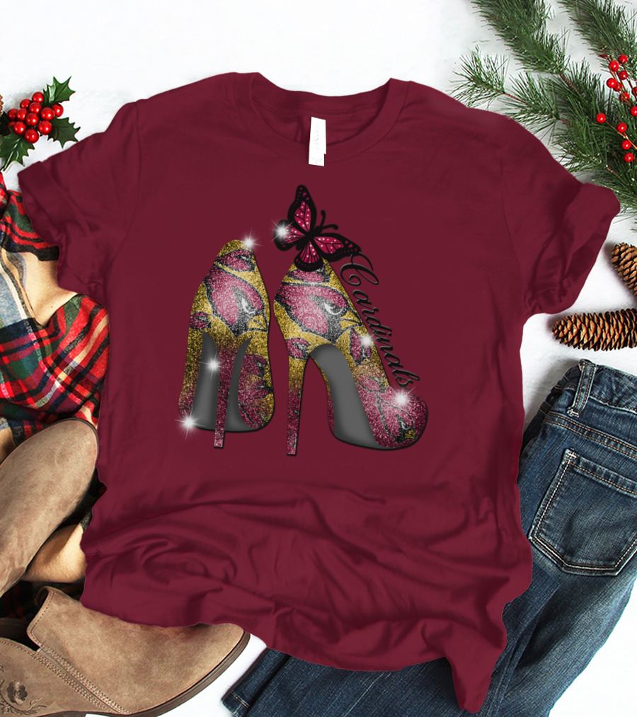 Arizona Cardinals Heels Butterfly Sparkle T-Shirt