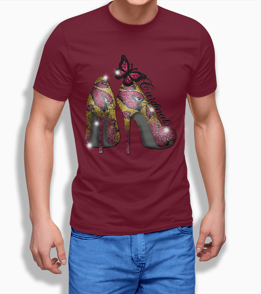 Arizona Cardinals Heels Butterfly Sparkle T-Shirt