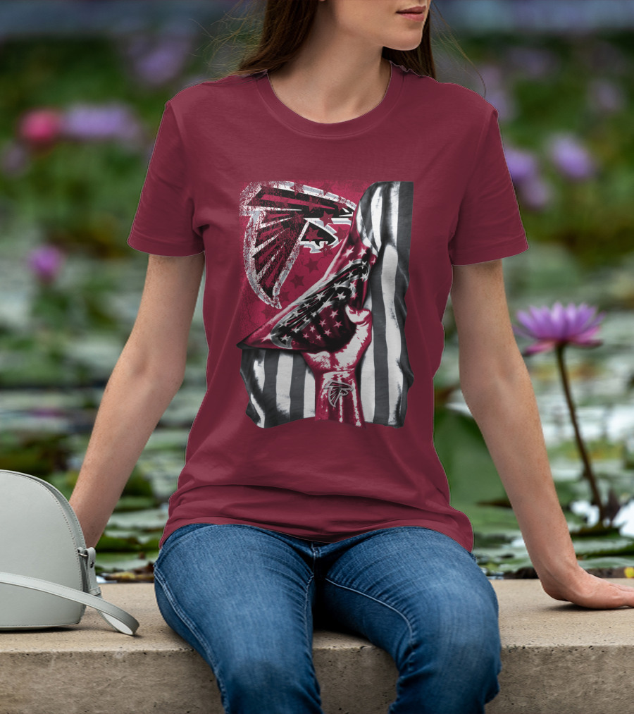 Atlanta Falcons Logo Stars And Stripes Fist Raised T-Shirt