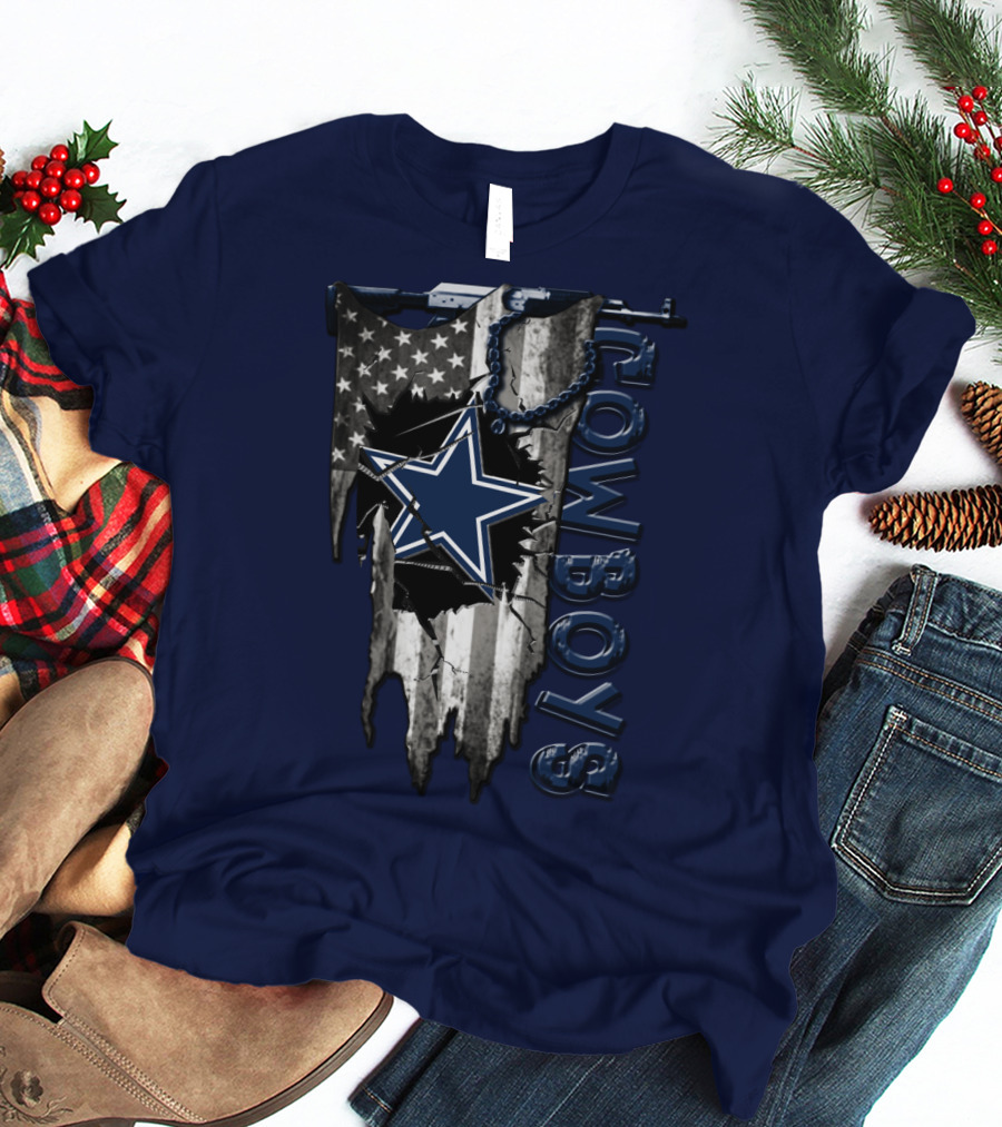 Dallas Cowboys Star Logo On Distressed American Flag With Vertical T-Shirt