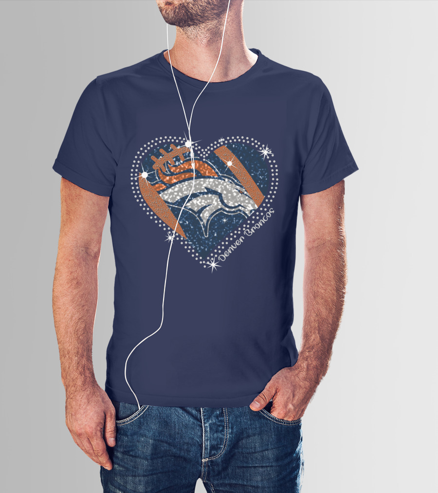 Denver Broncos Football Heart Sparkle T-Shirt