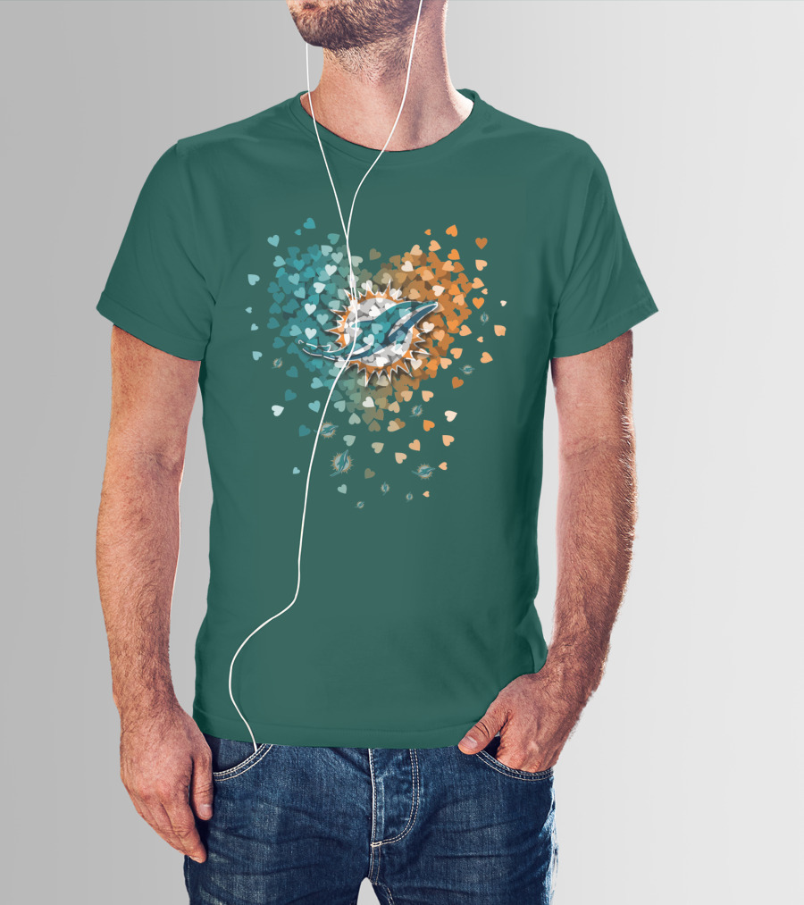 Miami Dolphins Heart Logo With Multicolor Hearts T-Shirt